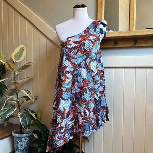 NWOT Anthropologie Red Carter One Shoulder Sleeveless Asymmetrical Print Dress